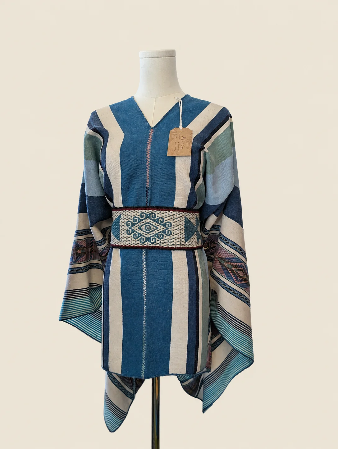 Handwoven blue and cream sash