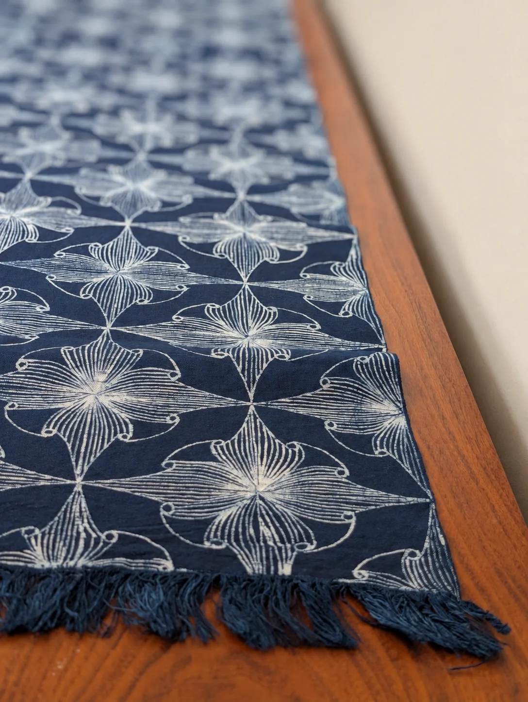 Indigo block-printed table runner